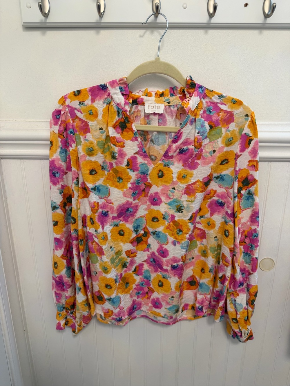 Fate Floral V-Neck Blouse in Yellow, Pink, Blue